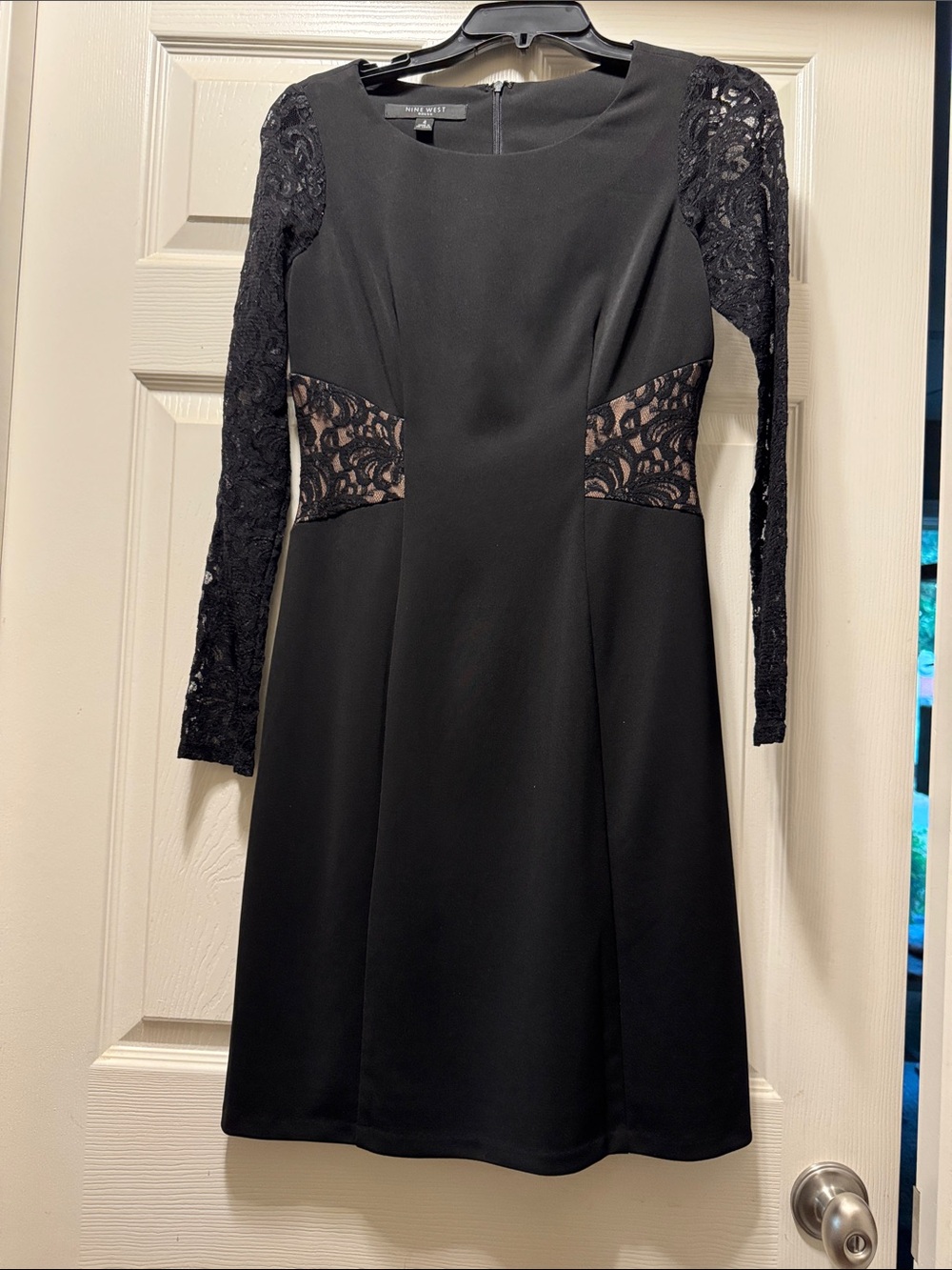 Nine West Black Lace-Inset Long Sleeve Sheath Dress